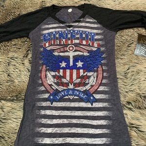 Sinful Affliction top Sinful and red, white and blue anchor in crystals, NWT